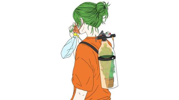  llustration eines Mädchens mit grünen Haaren 