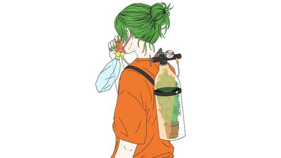 Nachhaltigkeit, Illustration, Pflanze,   llustration eines Mädchens mit grünen Haaren